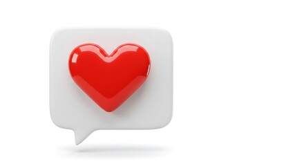 Red heart icon in a speech bubble isolated on white background
