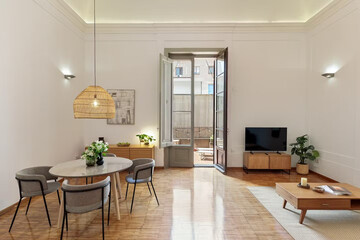 Modern luxury apartment interior in minimal scandinavian style, 3d rendering