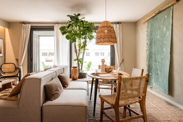 Modern luxury apartment interior in minimal scandinavian style, 3d rendering