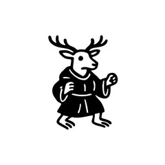 Black and white stylized illustration of a deer wearing a robe