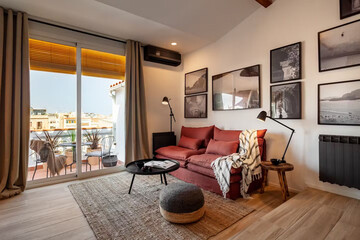 Modern luxury apartment interior in minimal scandinavian style, 3d rendering