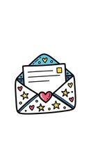 Decorative letter illustration with hearts and stars.