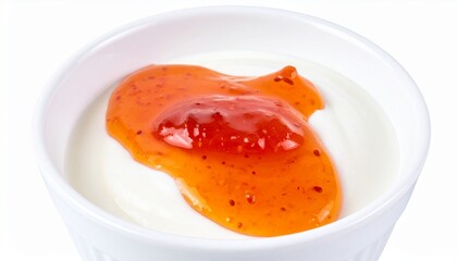Yogurt with fruit jam isolated on white background with clipping path
