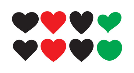 Green black and red heart icon set. Holiday of all lovers. Valentine's Day, simple vector heart love icon. Victor illustration eps10
