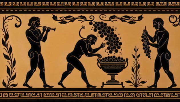 Ancient Greek mythology vector silhouette of cultural pottery with traditional Mediterranean art and classic mythological figure design