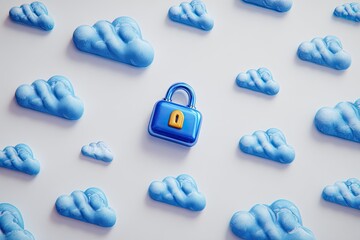 Blue lock icon amidst light blue clouds