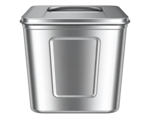 Minimalist Silver Metal Trash Bin Icon, isolated on a transparent background