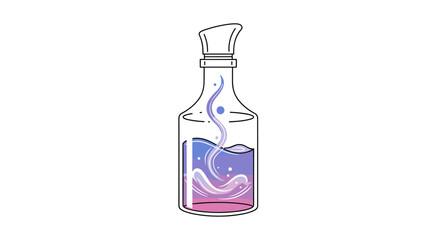 Mystical potion bubbling inside a glass bottle with starry swirls