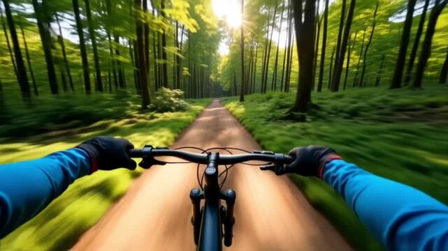 Mountain Biking First-Person POV: A Thrilling Ride Through a Green Forest