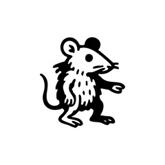 Simple black and white drawing of a stylized mouse