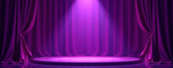 Velvet curtains, hushed purple stage, soft glow , room, scene