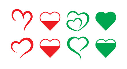 Red and Green heart icon set. Love Logo,  Symbol of Love modern design. Victor illustration eps10