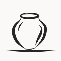 Ink Outline Antique Old Vase Art.  Sketch Contour Drawing Ceramic Symbol Illustration. Vintage Brush Pen Silhouette Decoration Icon. Food and Drink Bottle. Mediterranean Travel Resort Card Invitation.