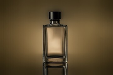 Mock-up Glass Bottle Display on Reflective Surface with Abstract Background