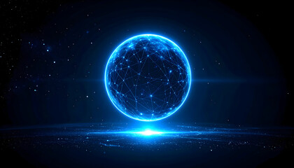 Abstract Digital Sphere with Glowing Blue Particles against Dark Background