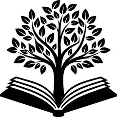 Vector art of tree of knowledge growing from an open book isolated on white background