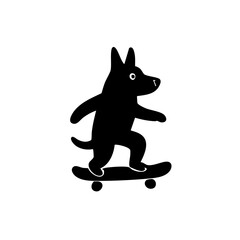 Black silhouette of a dog character skateboarding