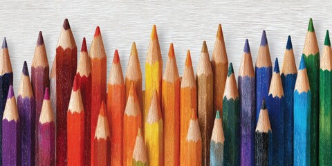 Colorful pencils arranged in a row