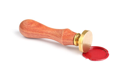 Beautiful wax stamp and red seal isolated on white