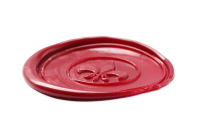One red wax seal isolated on white
