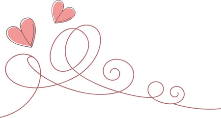 Vector art of pink hearts and swirls isolated on white background