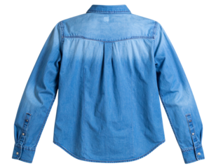  Back View of Blue Jean Shirt with Detailed Seams and Yoke, Isolated