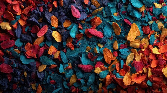 Vibrant colorful shredded paper confetti textured background with various shades and shapes for creative design