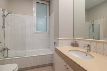 Modern bathroom interior in minimal scandinavian style, 3d render