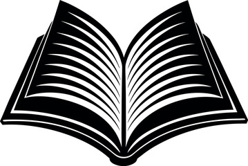 Vector art of an open book with visible pages in a black outline, isolated on white background
