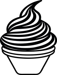 Vector art of a soft serve ice cream cone in a black outline, isolated on white background