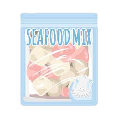 Obraz premium 袋に入った冷凍シーフードミックス イラスト