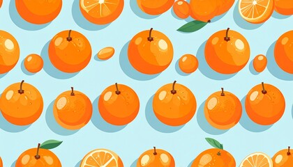 Orange fruit patterns seamless flatlay on blue background illustration