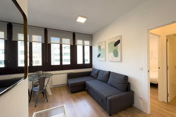 Modern luxury apartment interior in minimal scandinavian style, 3d rendering