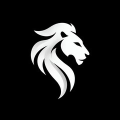 Fototapeta premium minimalist white lion logo design with stylized flowing mane blending into negative space, clean high-end branding mark