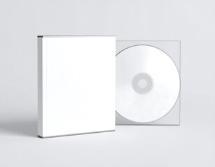 Blank White CD Case and Disc Mockup on Light Gray Background.