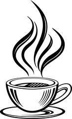 Vector art of hot coffee cup with steam, isolated on white background