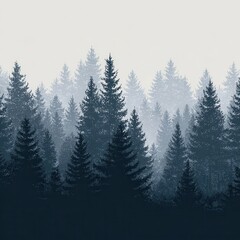 Fototapeta premium Misty coniferous forest scene.