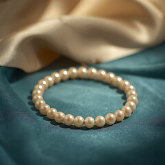 Fototapeta premium pearl necklace on a satin