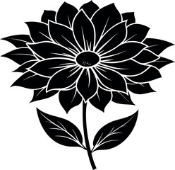 Vector art of black silhouette of a flower with many petals on white background
