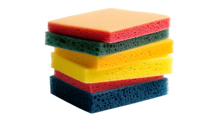 Colorful stack of kitchen sponges, isolated on white background