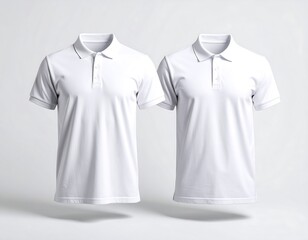 Blank White Polo Shirts Mockup, Two Shirts, Floating Design.