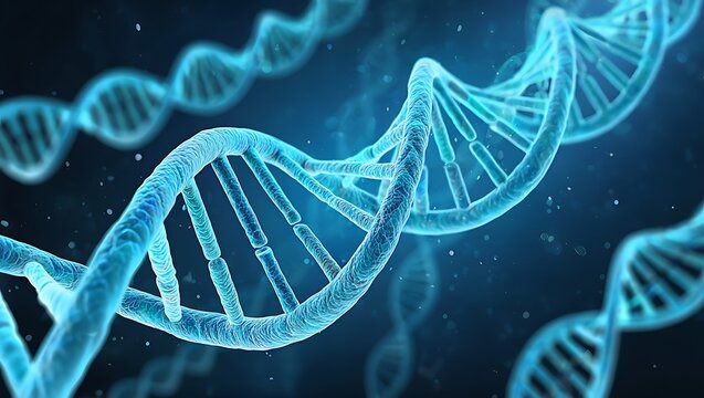DNA helix and strand on blue abstract science background
