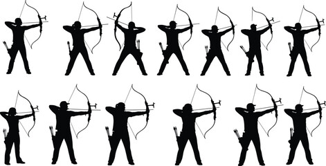 Archery silhouettes set, male and female archers drawing bows, sport shooting vector clipart, archery competition figures, bow and arrow silhouettes collection © Mason Murp Creations