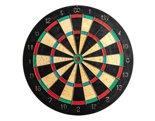  Angled View of Colorful Dartboard with Bullseye, Isolated