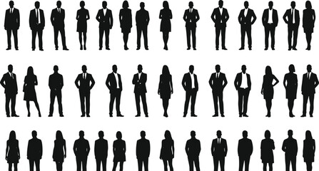 Business people silhouette collection, office professionals clipart, male and female team icons, business dress vector, corporate characters set, diverse team illustration