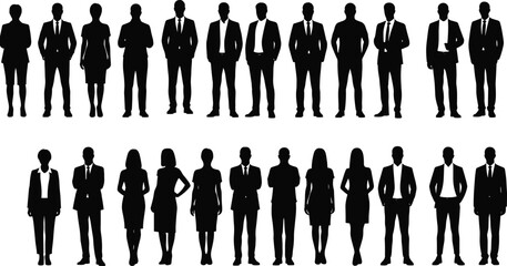 Business people silhouette vector set, corporate team icons, office workers illustration, professional attire clipart, male female business characters, black suit graphic