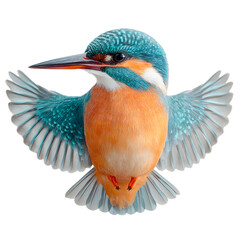 Obraz premium Vibrant Kingfisher with Outspread Wings Against White Background