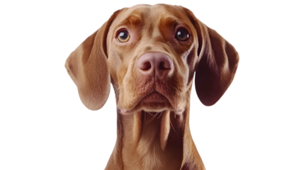 Vizsla portrait with soulful eyes, perfect for pet lovers and canine enthusiasts isolated on white background
