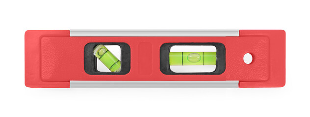 Red bubble level isolated on white. Building measuring instrument