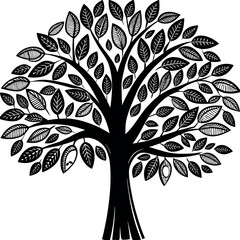 Obraz premium Vector art of stylized silhouette of a tree with many leaves, isolated on white background